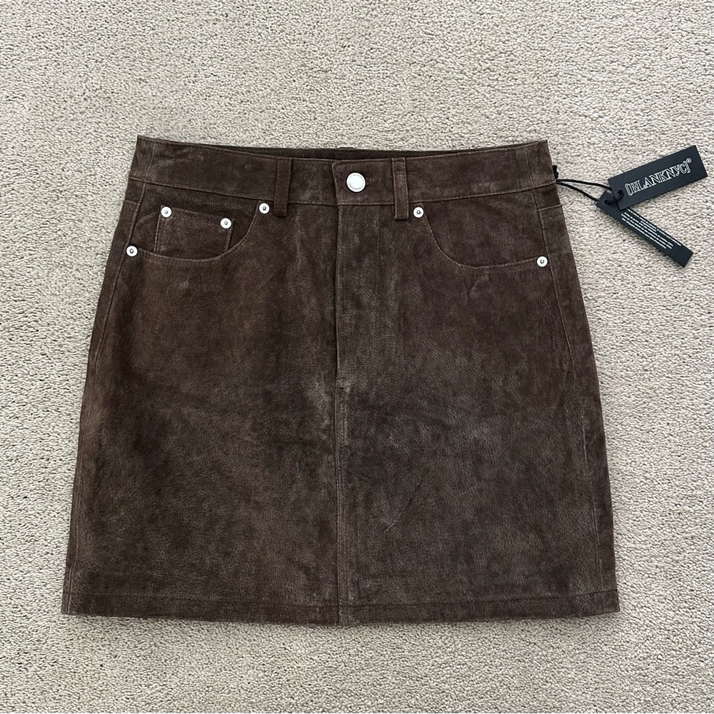 Trending Chocolate Brown Genuine Suede Leather Fall Mini Skirt - Picture 3 of 15